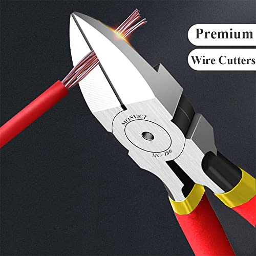 MONVICT Wire Cutters, 6 inch Precision Flush Side Cutters with Longer Cutting Edge Ultra Sharp & Powerful Heavy Duty Pliers, Ideal for Cables, Wires, Zip Ties, Electrical & Any Clean Cut Needs - Image 5