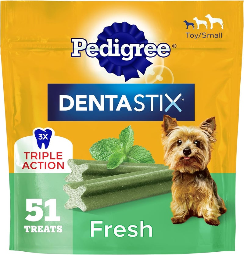 بيديجري حلوى دنتاستيكس من بيديجري (PEDIGREE DENTASTIX) للكلاب، نكهة طازجة، عبوة تحتوي على 12.66 أونصة (51 حلوى) - Image 1