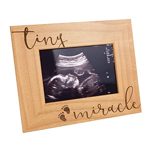 PRINT SUPREMACY Tiny Miracle-Baby Sneaky Sonogram Wood Engraved Picture Frame with Glass Front, Ultrasound Frame, Baby Photo Frame, Pregnancy Baby Announcement Frame, Baby Shower Party (31/2 x 5 Horizontal) - Image 1