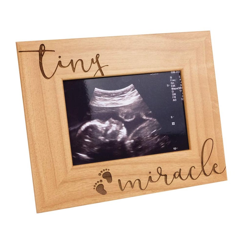 PRINT SUPREMACY Tiny Miracle-Baby Sneaky Sonogram Wood Engraved Picture Frame with Glass Front, Ultrasound Frame, Baby Photo Frame, Pregnancy Baby Announcement Frame, Baby Shower Party (31/2 x 5 Horizontal) - Image 3