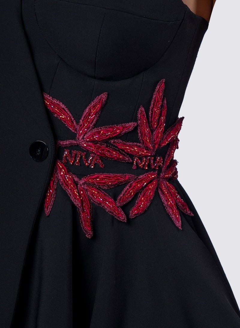 NIVA FASHION HOUSE One Sleeve Leaf Embroided Short Dress  - Image 4