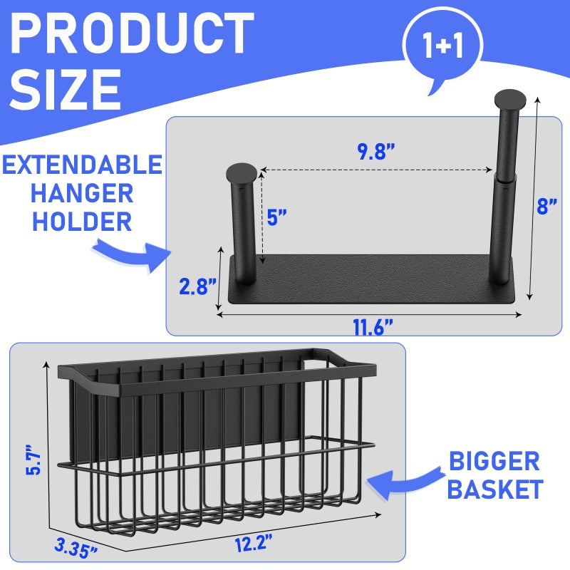 MFTEK Magnetic Dryer Ball Holder and Magnetic Hanger Holder for Laundry Room Organization, Extendable Hanger Organizer Stacker, Magnet Lint Bin, Metal Basket Dryer Ball Container Set (Black) - Image 3
