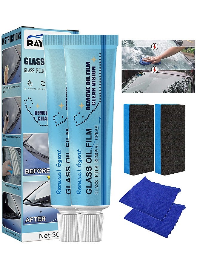 RAYHONG Car Glass Oil Film, Cleaner Glass Film Removal Cream Car Windshield Oil Film Cleaner Glass Stripper Water Spot Remover With Sponge And Towel For Car Home Bathroom Glass  - Image 1