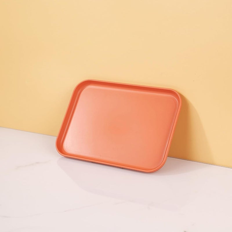 KESHU ENTERPRISE Multi-Function Rectangular Serving Tray | Lightweight, Dishwasher & Microwave Safe Plates | Fast Food Trays for Snacks, Fruit, Cookies, Dessert Dinner Plate (31 cm) (ORANGE, Set of 6) - Image 3