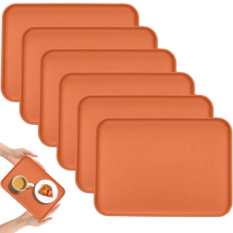 KESHU ENTERPRISE Multi-Function Rectangular Serving Tray | Lightweight, Dishwasher & Microwave Safe Plates | Fast Food Trays for Snacks, Fruit, Cookies, Dessert Dinner Plate (31 cm) (ORANGE, Set of 6) - Image 1