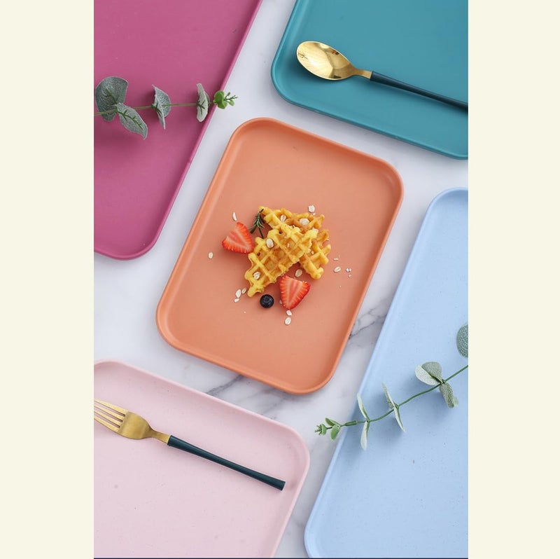 KESHU ENTERPRISE Multi-Function Rectangular Serving Tray | Lightweight, Dishwasher & Microwave Safe Plates | Fast Food Trays for Snacks, Fruit, Cookies, Dessert Dinner Plate (31 cm) (ORANGE, Set of 6) - Image 5
