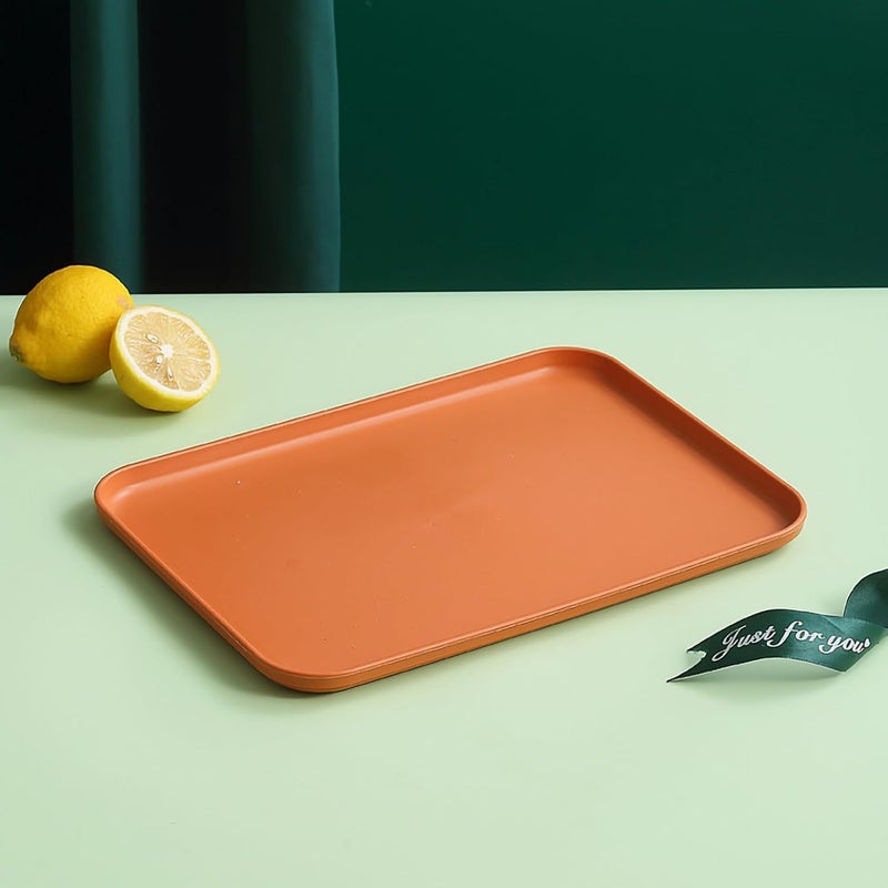 KESHU ENTERPRISE Multi-Function Rectangular Serving Tray | Lightweight, Dishwasher & Microwave Safe Plates | Fast Food Trays for Snacks, Fruit, Cookies, Dessert Dinner Plate (31 cm) (ORANGE, Set of 6) - Image 4