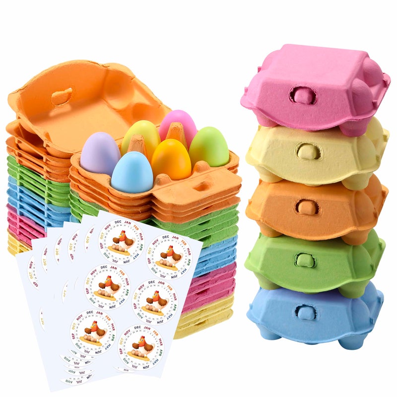 LayHyand Colored Half Dozen Egg Cartons 20 Pcs Set, Natural Pulp Paper Egg Cartons 6 Count for Chicken Eggs Reusable, Blank Colorful Easter 5 Color Storage Tray for Hold Up to Six 6 Egg Holder Basket Cardboard - Image 1