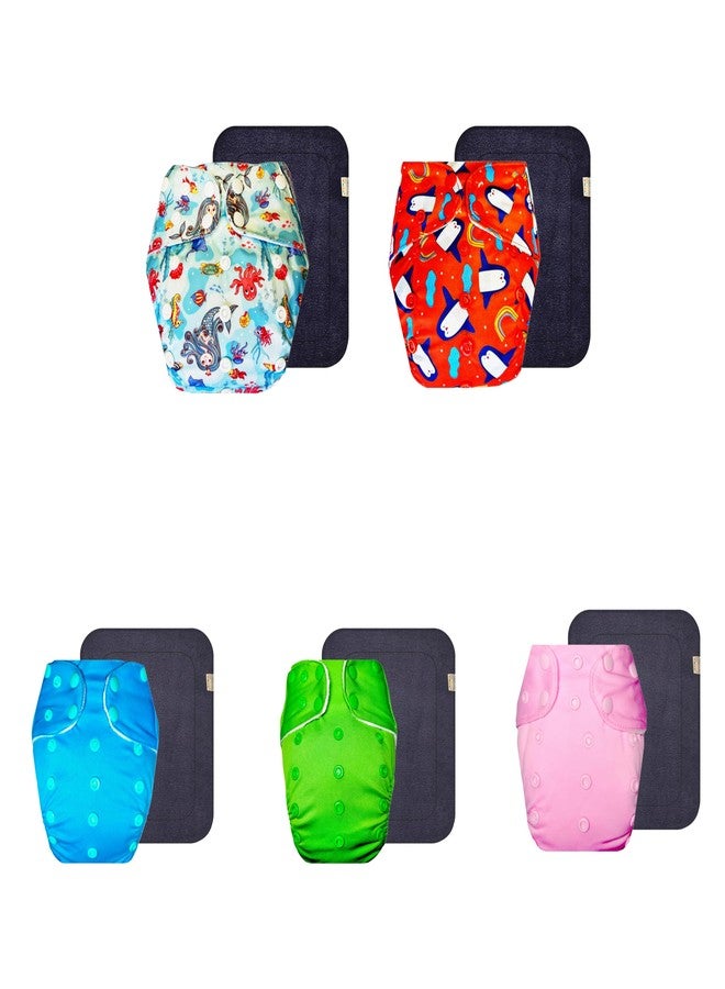 Dumbledo Premium Cloth Diaper with Gray Insert (Pack of 5) | Snug Fit | Reusable & Washable | Easy to Clean | Trusted by Moms | 3 Months - 3 Years | Unisex Baby - Image 1