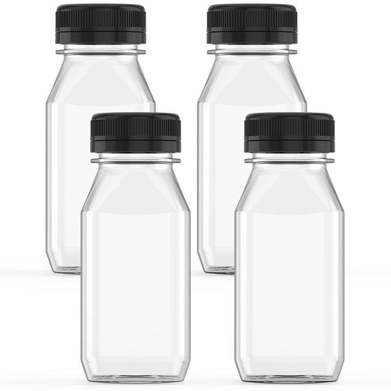 Hulless 10 Pcs 4 Ounce Plastic Juice Bottle Drink Containers Juicing Bottles with Black Lids  Suitable for Juice  Smoothies  Milk and Homemade Beverages  120 mL - Image 1