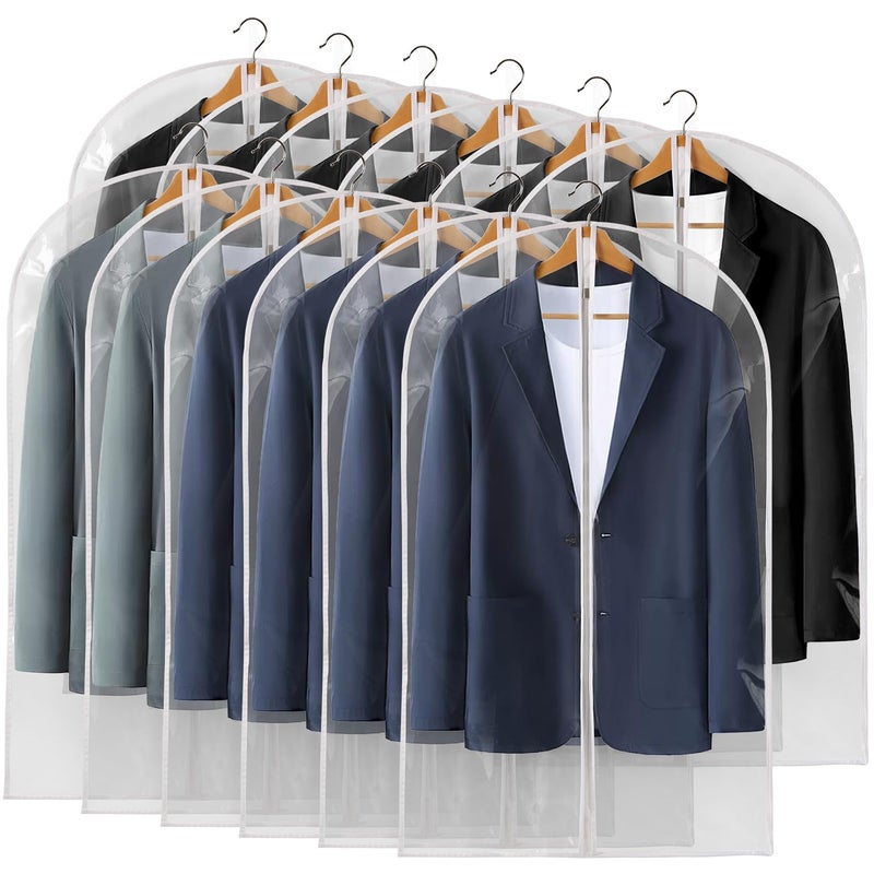 Perber 40" All Clear Garment Bags for Hanging Clothes, 12 Packs Suit Bags for Closet Storage, Plastic Waterproof Suit Cover Bags with Zipper for Coats, Jackets, Shirts (Set of 12) - Image 1