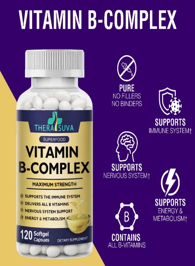 TheraSuva ثيراسوفا فيتامين ب المركب + كوإنزيم كيو 10 + فيتامين ج - مكمل غذائي فائق القوة للطاقة ودعم عملية الأيض، يكفي لمدة شهرين، 120 كبسولة هلامية - Image 4