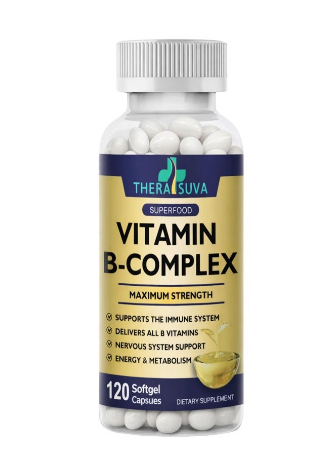TheraSuva ثيراسوفا فيتامين ب المركب + كوإنزيم كيو 10 + فيتامين ج - مكمل غذائي فائق القوة للطاقة ودعم عملية الأيض، يكفي لمدة شهرين، 120 كبسولة هلامية - Image 1