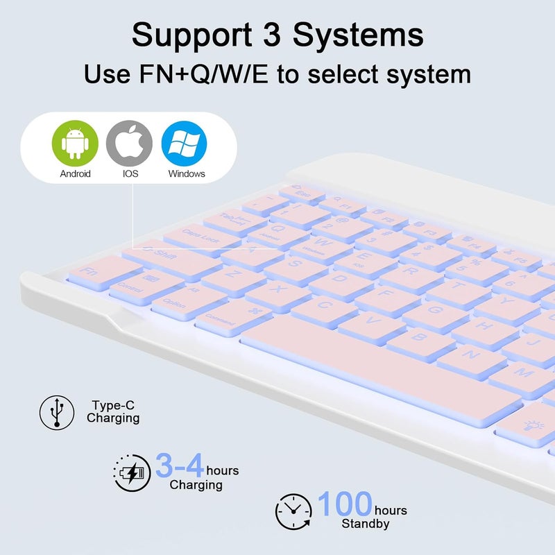 Nsyee Wireless Keyboard And Mouse Combo, Rechargeable Bluetooth Keyboard & Mouse with 7 Color Backlit and 2.4 GHz Wireless USB Receiver, Compatible with Phone, iPad, PC, Laptop, Windows/iOS/Android, Pink - Image 5