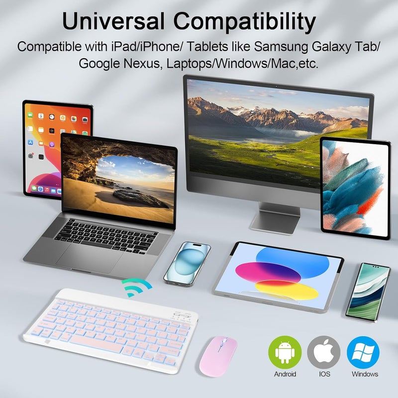 Nsyee Wireless Keyboard And Mouse Combo, Rechargeable Bluetooth Keyboard & Mouse with 7 Color Backlit and 2.4 GHz Wireless USB Receiver, Compatible with Phone, iPad, PC, Laptop, Windows/iOS/Android, Pink - Image 2