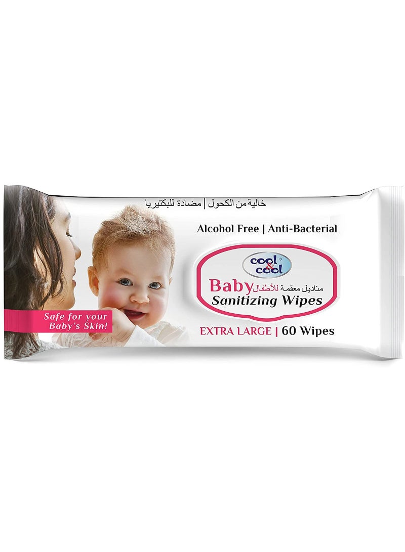Cool & Cool Anti-Bacterial Baby Sanitizing Wipes Extra Large 60pcs