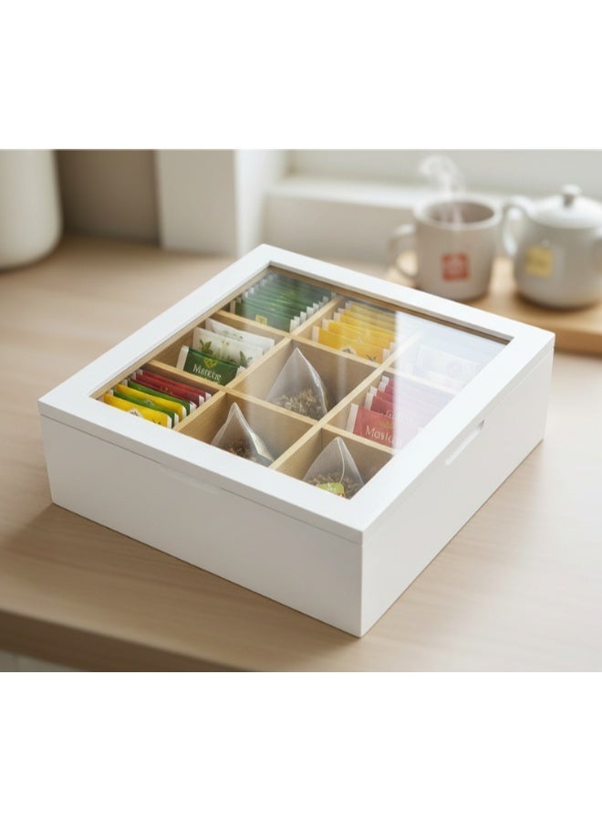 Tea Bag Organizers, Wooden Tea packet Storage Boxes, Tea Caddy for Tea Bags Chest, Teabag Holder Containers, Teabox Station Display, 9 Compartments - Image 1