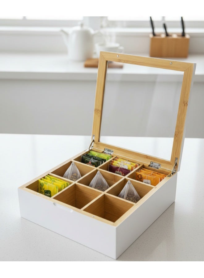 Tea Bag Organizers, Wooden Tea packet Storage Boxes, Tea Caddy for Tea Bags Chest, Teabag Holder Containers, Teabox Station Display, 9 Compartments - Image 2