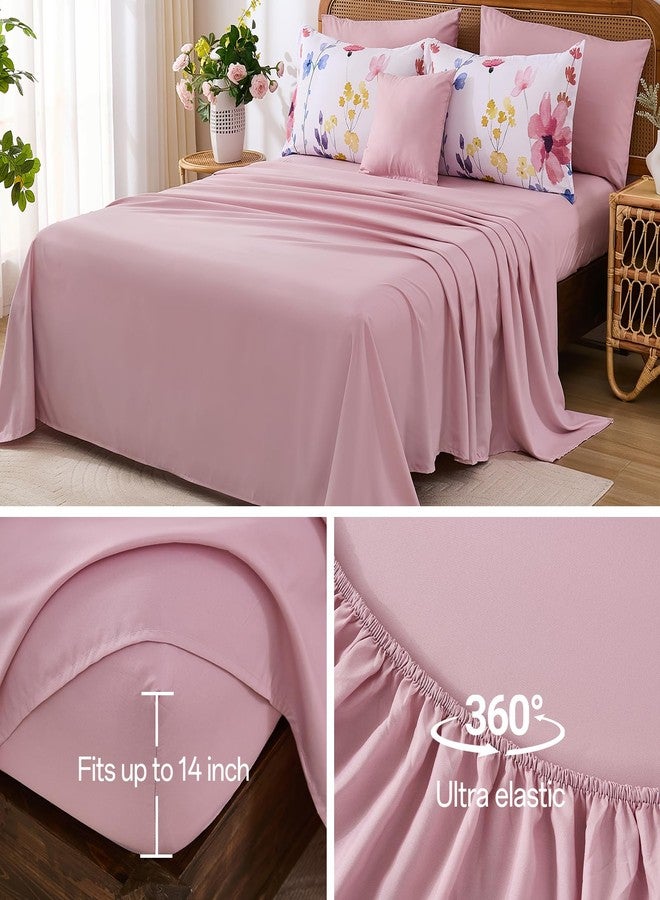Anibedding Annibedding Floral King Comforter Set, 8 Piece Pink Flower Bed in a Bag, Floral Reversible Comforter with Sheet Set, Soft Lightweight Microfiber Bedding Set (Pink,90"x104") - Image 5