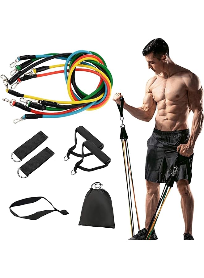 Resistance Bands Set (11 PCS) Portable Home Gym Accessories - Stackable Up to 150 lbs,Exercise with Door Anchor, Handles, Carry Bag, Legs Ankle Straps for Training, Workouts