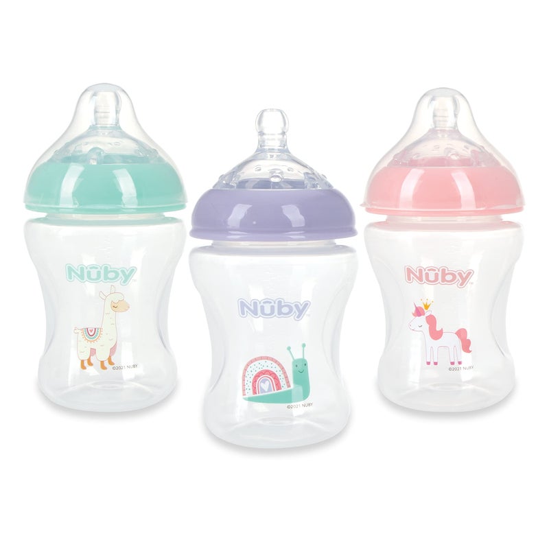 Nuby 3-Pack Infant Feeding Bottles with Slow Flow Breast Size Silicone - Image 1