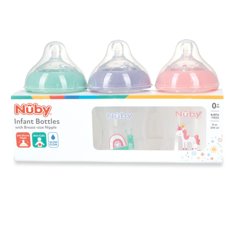Nuby 3-Pack Infant Feeding Bottles with Slow Flow Breast Size Silicone - Image 5