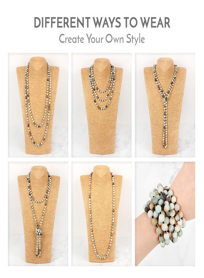 RIAH FASHION Hand Knotted Beads Endless Long Statement Necklace - Handmade Versatile Beaded Multi Layer Infinity Wrap 60" Sparkly Faceted Crystal Rondelle (Black/Hematite Mix) - Image 3