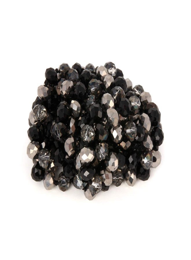 RIAH FASHION Hand Knotted Beads Endless Long Statement Necklace - Handmade Versatile Beaded Multi Layer Infinity Wrap 60" Sparkly Faceted Crystal Rondelle (Black/Hematite Mix) - Image 2