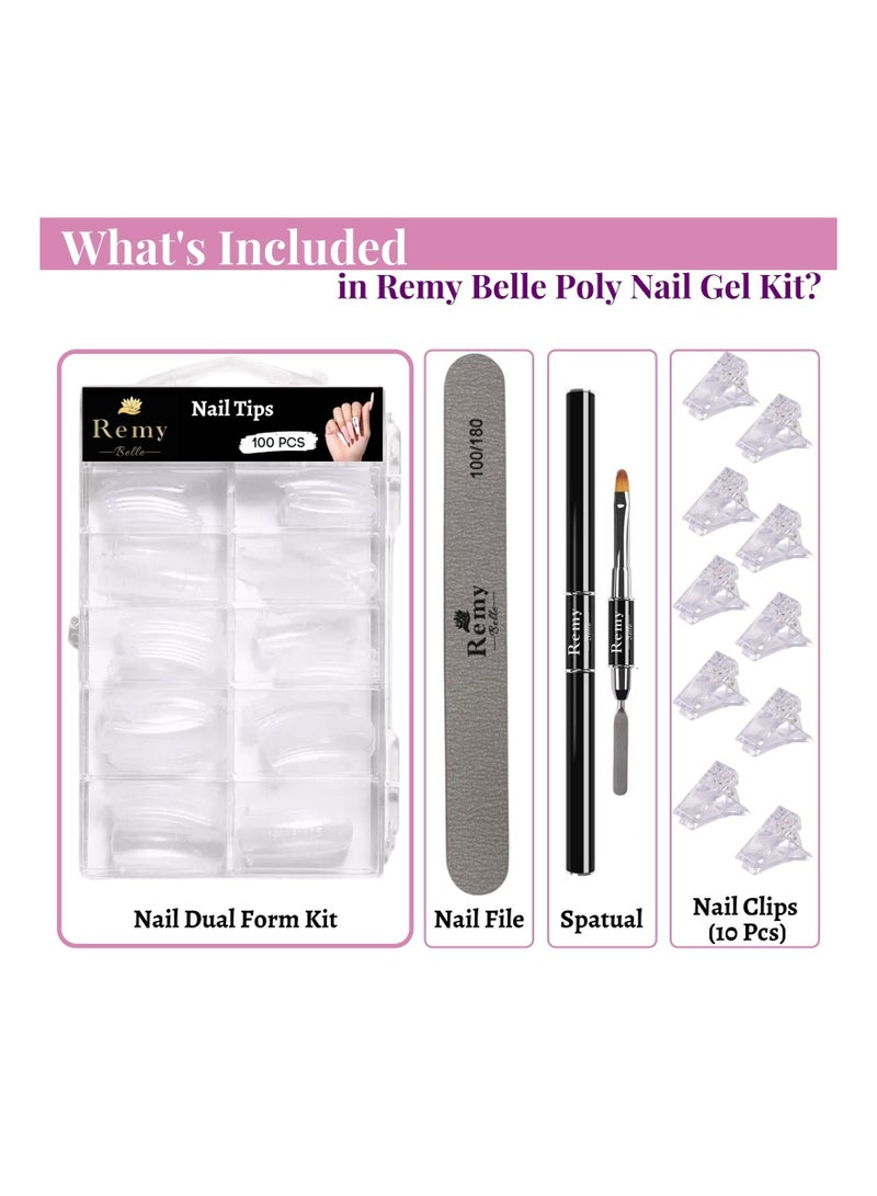 ريمي بيلا مجموعة الأظافر سريعة البناء من بولي جل 100 قطعة من القوالب الصناعية الشفافة 10 مشابك أداة مزدوجة الأطراف ومبرد - Image 2