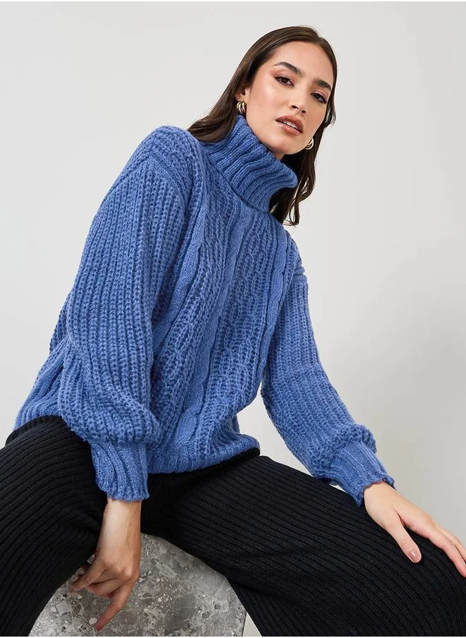Styli Oversized Cable Knit Turtle Neck Sweater