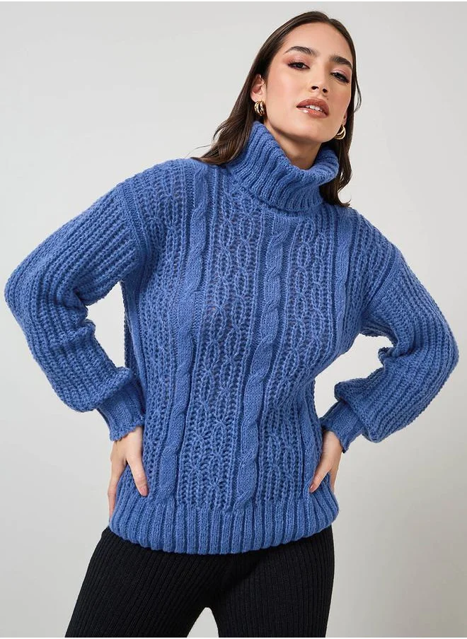 Styli Oversized Cable Knit Turtle Neck Sweater