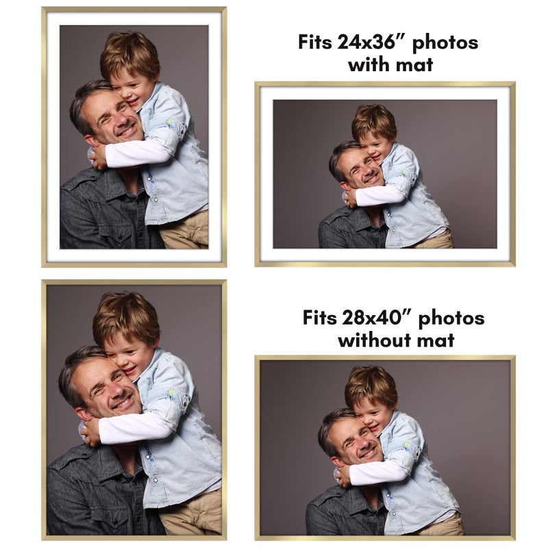 Americanflat 28x40 Poster Frame with Polished Plexiglass - Use as 24x36 Frame with Mat or Display 28x40 Photo Without Mat - Streamline Collection - Thin Border Picture Frames for Wall - Gold - Image 4