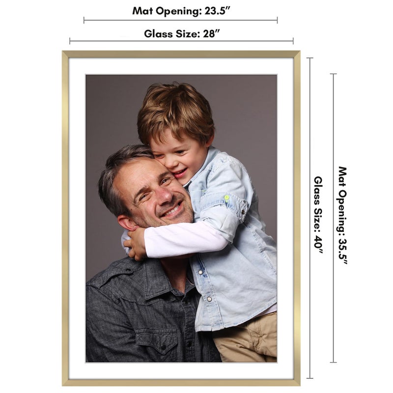 Americanflat 28x40 Poster Frame with Polished Plexiglass - Use as 24x36 Frame with Mat or Display 28x40 Photo Without Mat - Streamline Collection - Thin Border Picture Frames for Wall - Gold - Image 2