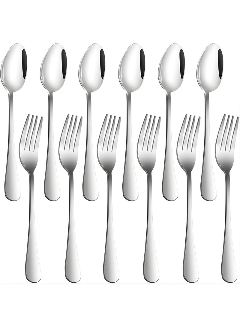 ECVV Set of 12, Stainless Steel Dinner Forks and Spoons Silverware Set, Heavy-Duty Dinner Forks and spoons | 7.87 Inch | Cutlery Set, Dishwasher Safe - Image 1