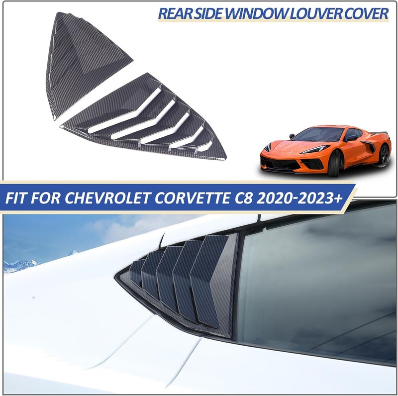 Daeiclru Rear Side Window Louver Cover for Chevrolet Corvette C8 Stingray 2020-2023 - Carbon Fiber Pattern - Image 4