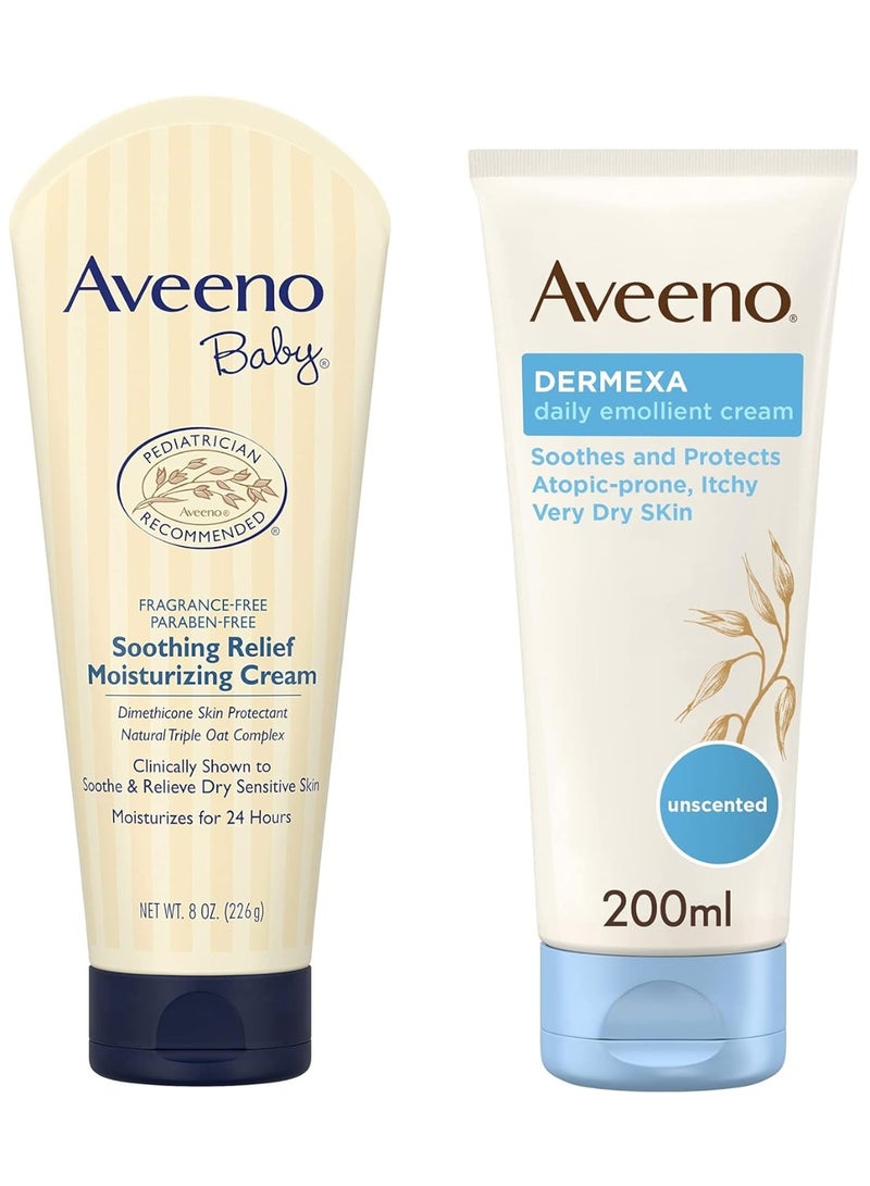 Aveeno Baby Soothing Relief Moisture Cream Fragrance Free, 226g & Aveeno Dermexa Emollient Cream, 200 ml - Image 2
