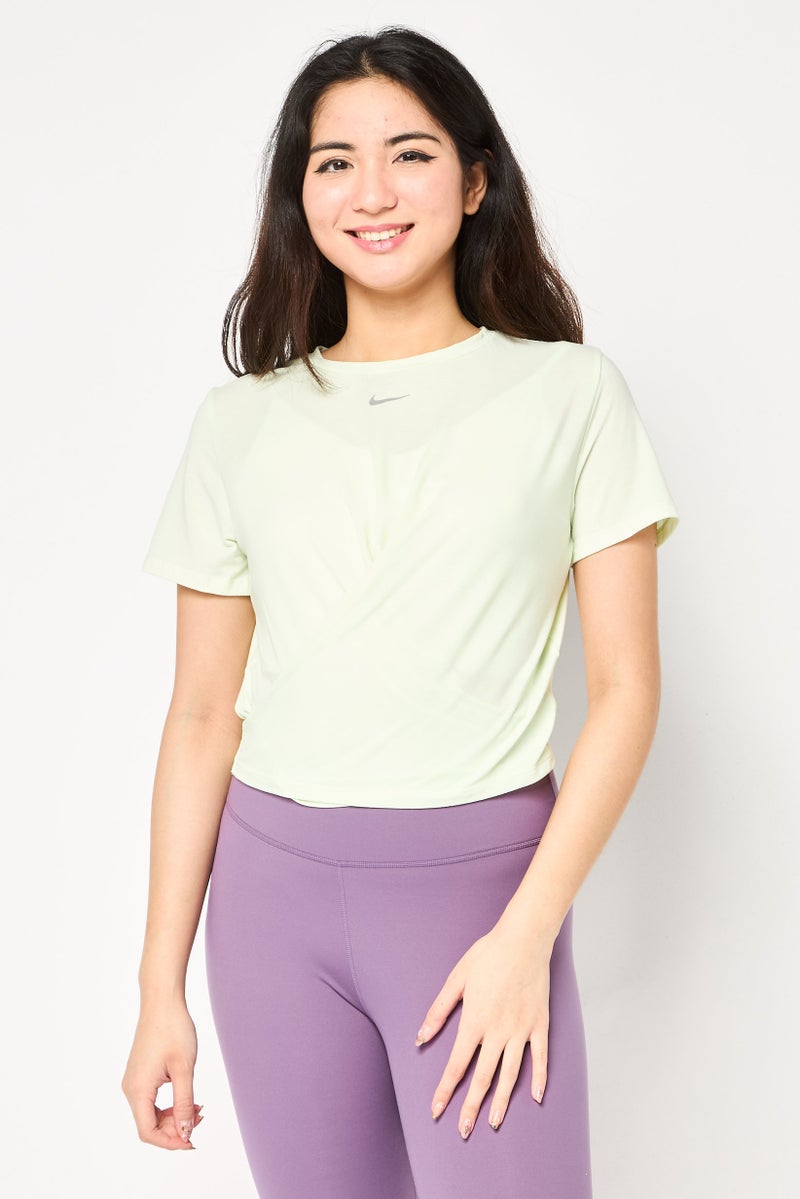 Nike Women Dri Fit Short Sleeves Training Twist Cropped Top, Light Lime Green - Image 1