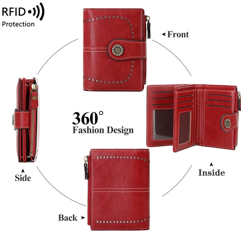 Multifunctional Solid Color PU Leather Wallet, RFID Blocking Design Portable Daily Storage Purse for Cards Cash Coin Business Use - Image 3