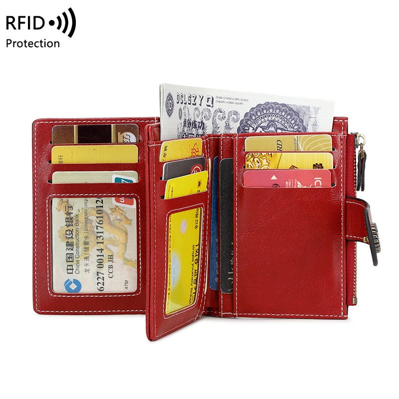 Multifunctional Solid Color PU Leather Wallet, RFID Blocking Design Portable Daily Storage Purse for Cards Cash Coin Business Use - Image 1