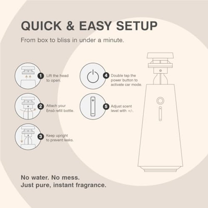 نظام إفراز العطور اللاسلكي من نوع Enso Mini Cold-Air Scent Diffuser، مع وضع سيارة ذكي، للاستخدام في المنزل أو المكتب، بتصميم فضي للسيارة، وتوافق مع زجاجات Enso سعة 10 مل، تُباع بشكل منفصل - Image 4