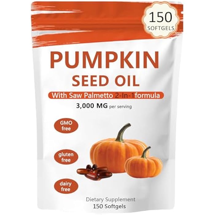 ARSYCHLL Pumpkin Seed Oil Capsules, 2 in 1 Pumpkin Seed Oil with Saw Palmetto for Hair Growth, 3000mg Per Serving, Cold Pressed, Supports Hair, Heart, Skin Supplement | Non-GMO | 150 Softgels | Only 1 Bag - Image 1