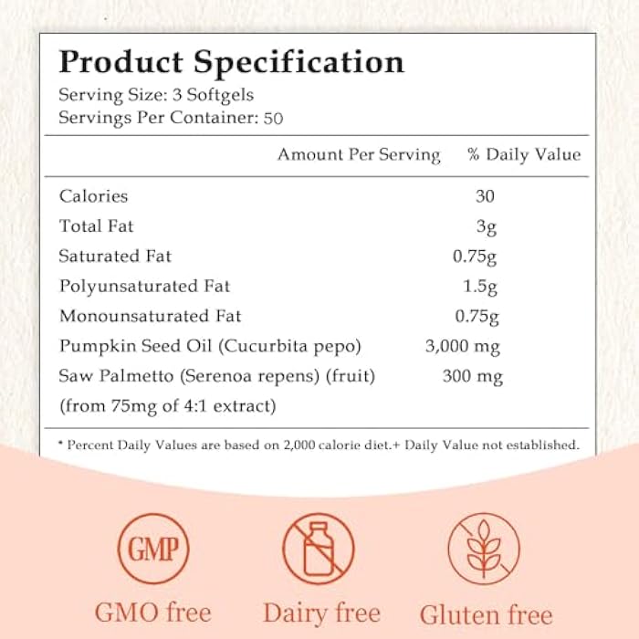 ARSYCHLL Pumpkin Seed Oil Capsules, 2 in 1 Pumpkin Seed Oil with Saw Palmetto for Hair Growth, 3000mg Per Serving, Cold Pressed, Supports Hair, Heart, Skin Supplement | Non-GMO | 150 Softgels | Only 1 Bag - Image 2