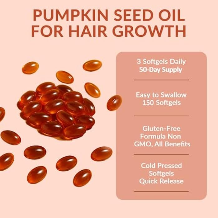 ARSYCHLL Pumpkin Seed Oil Capsules, 2 in 1 Pumpkin Seed Oil with Saw Palmetto for Hair Growth, 3000mg Per Serving, Cold Pressed, Supports Hair, Heart, Skin Supplement | Non-GMO | 150 Softgels | Only 1 Bag - Image 5