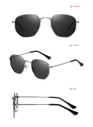 Hexagonal Polarized Sunglasses, Men Women Geometric Square Vintage Metal Frame Retro Shade Glasses - view 3