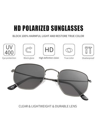 Hexagonal Polarized Sunglasses, Men Women Geometric Square Vintage Metal Frame Retro Shade Glasses - view 4