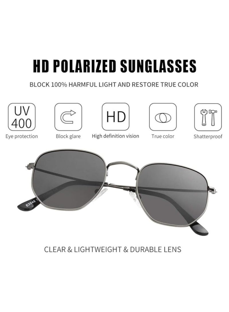 OLYSON Hexagonal Polarized Sunglasses, Men Women Geometric Square Vintage Metal Frame Retro Shade Glasses - Image 4