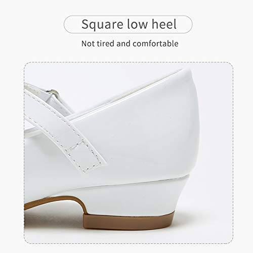 Stelle أحذية فساتين الفتيات البيضاء مع زهور - حذاء ماري جان بكعب منخفض لحفلات الزفاف (للرضع/الصغار/الكبار) (T10-أبيض، 11ML) - Image 4