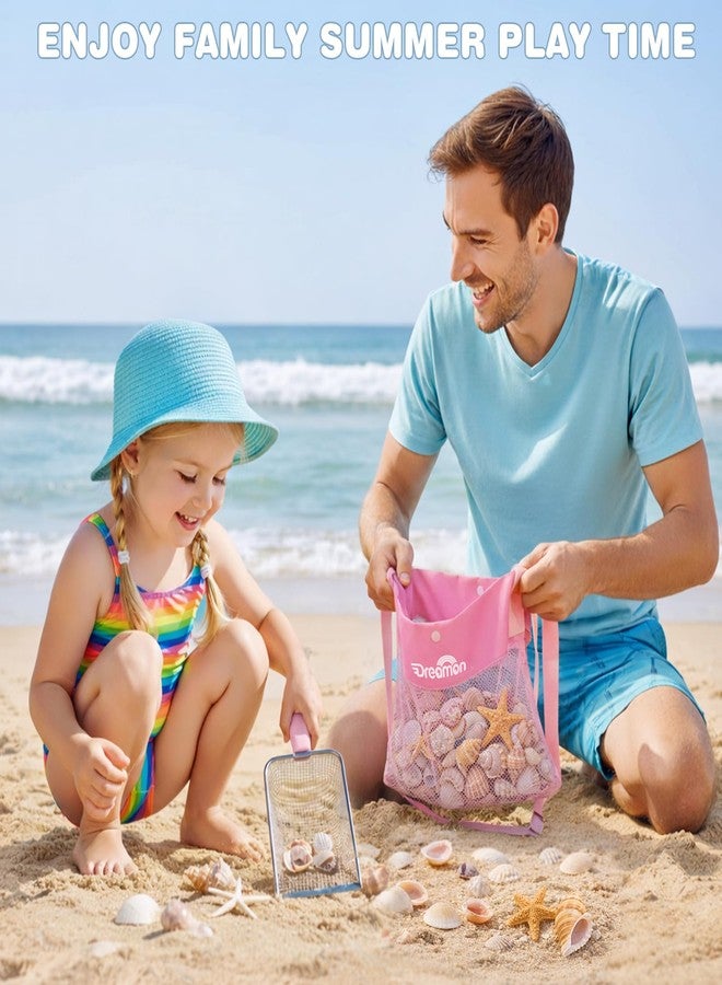 Dreamon Beach Sand Toys Mesh Shovel Set for Kids, 3 Pack Collapsible Sand Buckets and Filter Sand Scooper with Mesh Bag for Shell Collecting, Shark Tooth Sifter Dipper Sandbox Toys for Toddlers Boys Girls - Image 3