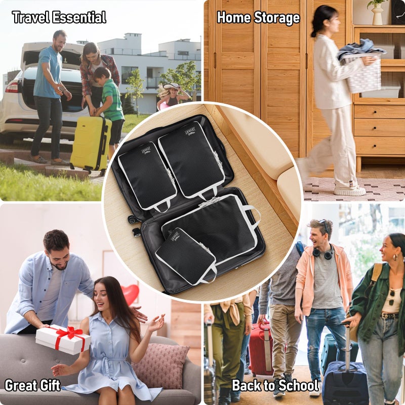Lemoobolsa 4 Set Compression Packing Cubes, Suitcase Organizer, Lightweight Travel Essentials, Compression Bags For Travel Accessories Luggage Storage Set (4 Pcs, Black) - Image 5