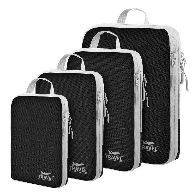 Lemoobolsa 4 Set Compression Packing Cubes, Suitcase Organizer, Lightweight Travel Essentials, Compression Bags For Travel Accessories Luggage Storage Set (4 Pcs, Black) - Image 1